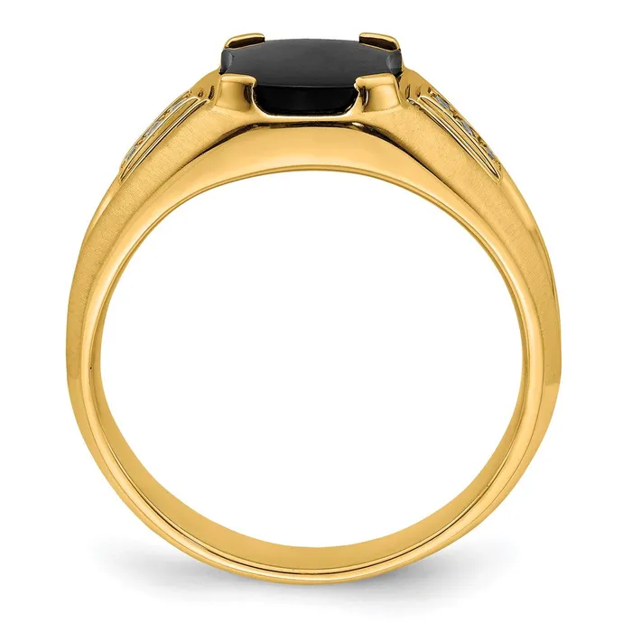 Goldia Rings 14K Yellow Gold Onyx and Real Diamond Mens Ring