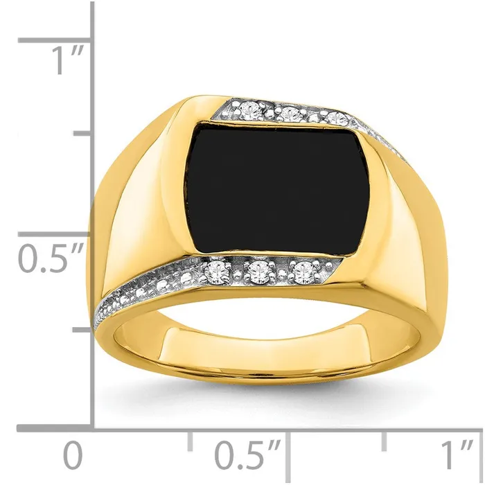 Goldia Rings 14K Yellow Gold Onyx and Real Diamond Mens Ring