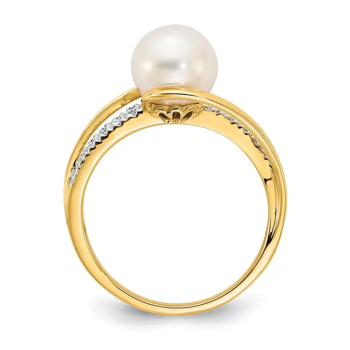 Goldia Rings 14K Yellow Gold Real Diamond and FW Cultured Pearl Ring