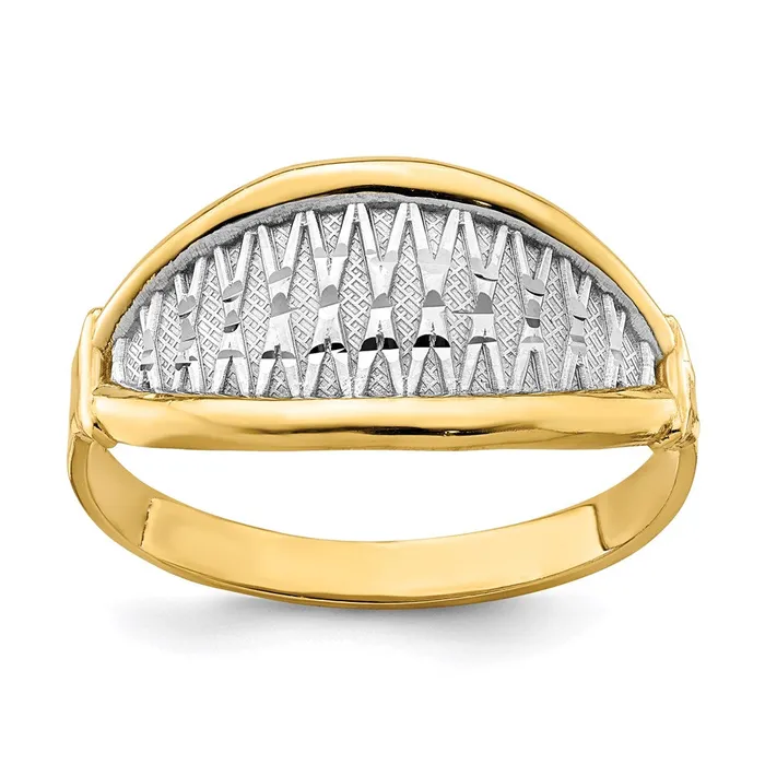Goldia Rings 14k Yellow Gold w White Rhodium Polished X Pattern Ring