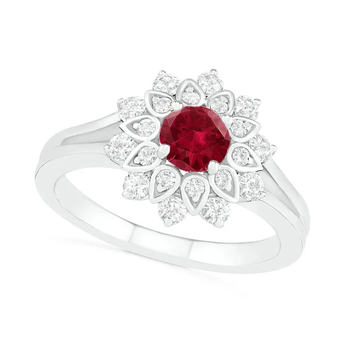 Goldia Rings 50mm LabCreated Ruby and White Sapphire Frame Split Shank Flower Ring in Sterling Silver Goldia Rings 50mm LabCreated Ruby and White Sapphire Frame Split Shank Flower Ring in Sterling Silver