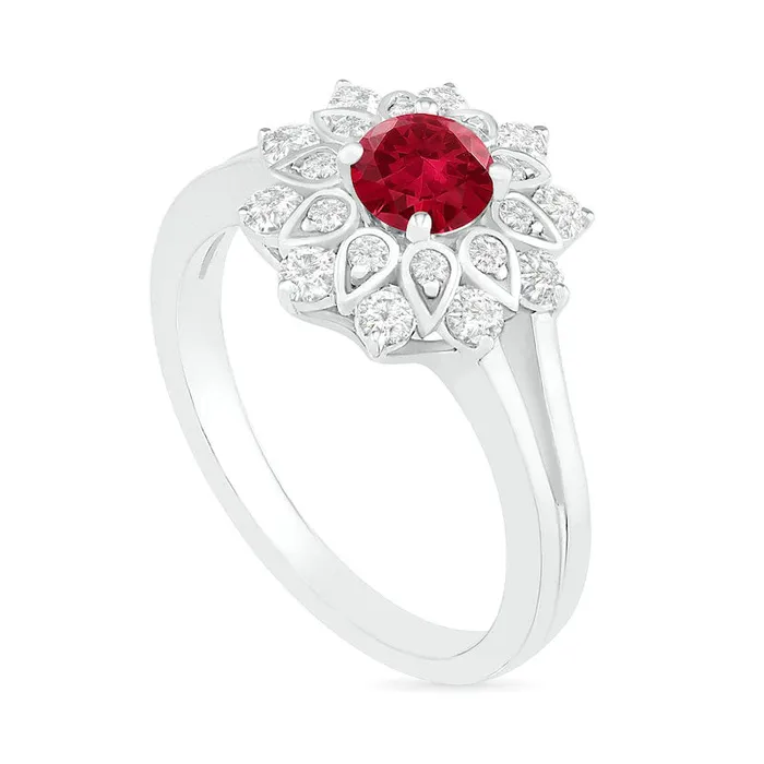 Goldia Rings 50mm LabCreated Ruby and White Sapphire Frame Split Shank Flower Ring in Sterling Silver Goldia Rings 50mm LabCreated Ruby and White Sapphire Frame Split Shank Flower Ring in Sterling Silver