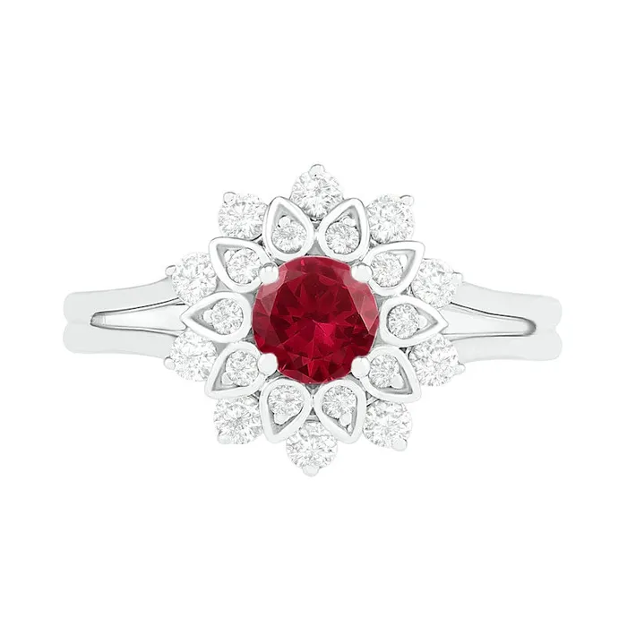 Goldia Rings 50mm LabCreated Ruby and White Sapphire Frame Split Shank Flower Ring in Sterling Silver Goldia Rings 50mm LabCreated Ruby and White Sapphire Frame Split Shank Flower Ring in Sterling Silver