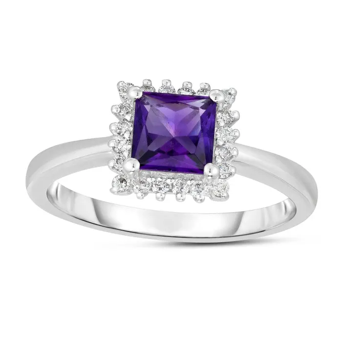 Goldia Rings 55mm PrincessCut Amethyst and 013 CT TW Natural Diamond Shadow Frame Ring in Solid 14K White Gold Size 7 Goldia Rings 55mm PrincessCut Amethyst and 013 CT TW Natural Diamond Shadow Frame Ring in Solid 14K White Gold Size 7