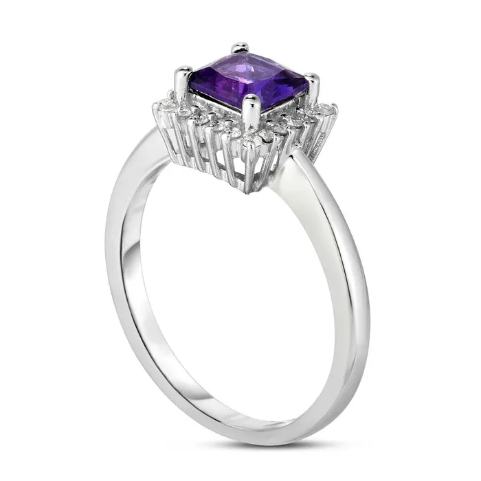 Goldia Rings 55mm PrincessCut Amethyst and 013 CT TW Natural Diamond Shadow Frame Ring in Solid 14K White Gold Size 7 Goldia Rings 55mm PrincessCut Amethyst and 013 CT TW Natural Diamond Shadow Frame Ring in Solid 14K White Gold Size 7