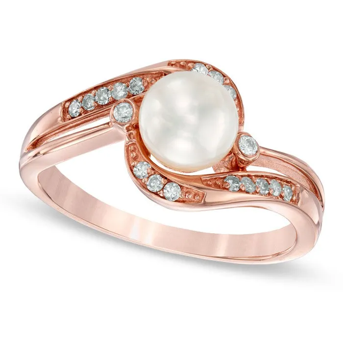 Goldia Rings 60mm Cultured Freshwater Pearl and 010 CT TW Natural Diamond Ring in Solid 10K Rose Gold Goldia Rings 60mm Cultured Freshwater Pearl and 010 CT TW Natural Diamond Ring in Solid 10K Rose Gold