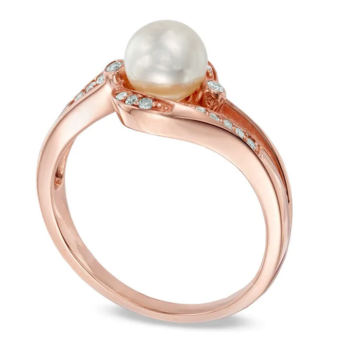Goldia Rings 60mm Cultured Freshwater Pearl and 010 CT TW Natural Diamond Ring in Solid 10K Rose Gold Goldia Rings 60mm Cultured Freshwater Pearl and 010 CT TW Natural Diamond Ring in Solid 10K Rose Gold