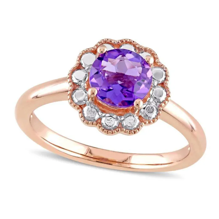 Goldia Rings 65mm Amethyst Flower Antique VintageStyle Ring in Solid 10K Rose Gold Goldia Rings 65mm Amethyst Flower Antique VintageStyle Ring in Solid 10K Rose Gold
