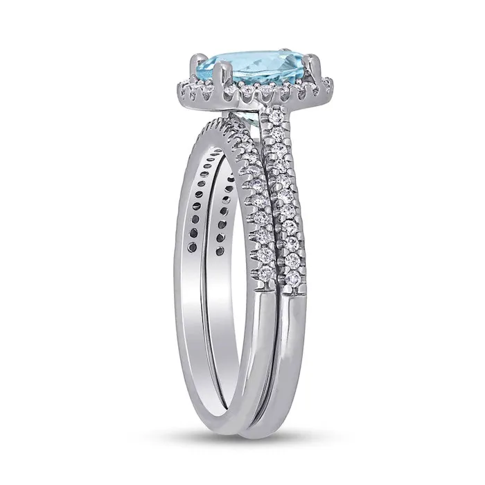 Goldia Rings 80mm Aquamarine and 033 CT TW Natural Diamond Frame Bridal Engagement Ring Set in Solid 14K White Gold Goldia Rings 80mm Aquamarine and 033 CT TW Natural Diamond Frame Bridal Engagement Ring Set in Solid 14K White Gold