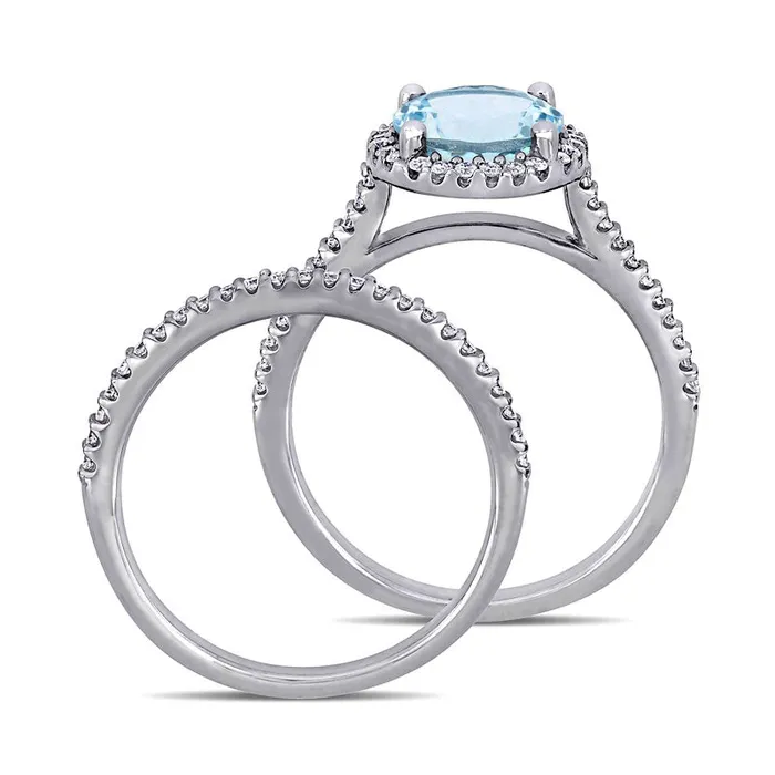 Goldia Rings 80mm Aquamarine and 033 CT TW Natural Diamond Frame Bridal Engagement Ring Set in Solid 14K White Gold Goldia Rings 80mm Aquamarine and 033 CT TW Natural Diamond Frame Bridal Engagement Ring Set in Solid 14K White Gold