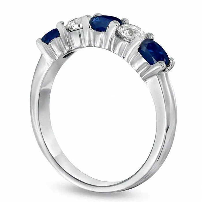 Goldia Rings Blue Sapphire and 038 CT TW Natural Diamond Five Stone Band in Solid 14K White Gold Goldia Rings Blue Sapphire and 038 CT TW Natural Diamond Five Stone Band in Solid 14K White Gold