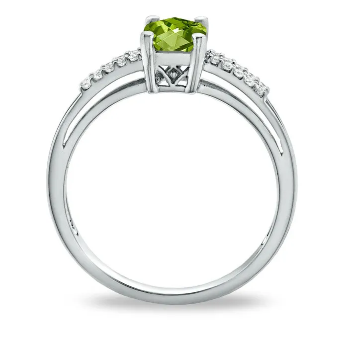 Goldia Rings CushionCut Peridot and White Topaz Accent Ring in Sterling Silver Goldia Rings CushionCut Peridot and White Topaz Accent Ring in Sterling Silver