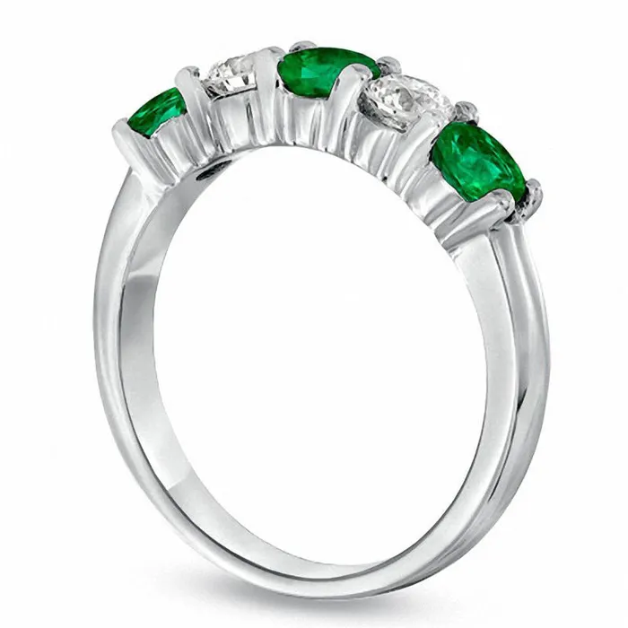 Goldia Rings Emerald and 038 CT TW Natural Diamond Five Stone Band in Solid 14K White Gold Goldia Rings Emerald and 038 CT TW Natural Diamond Five Stone Band in Solid 14K White Gold