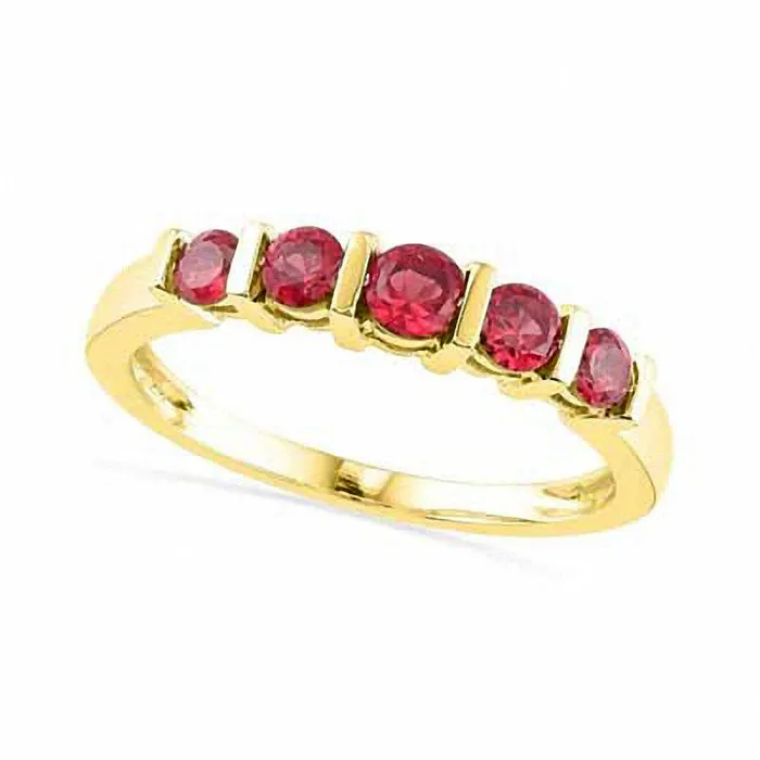 Goldia Rings LabCreated Ruby Five Stone Anniversary Band in Solid 10K Yellow Gold Goldia Rings LabCreated Ruby Five Stone Anniversary Band in Solid 10K Yellow Gold