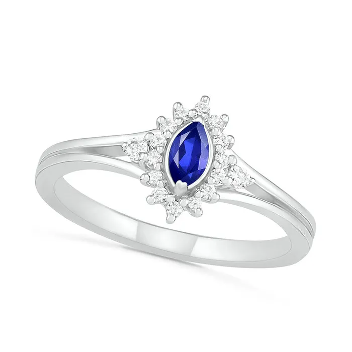 Goldia Rings Marquise LabCreated Blue and White Sapphire Starburst Frame Split Shank Ring in Sterling Silver Goldia Rings Marquise LabCreated Blue and White Sapphire Starburst Frame Split Shank Ring in Sterling Silver