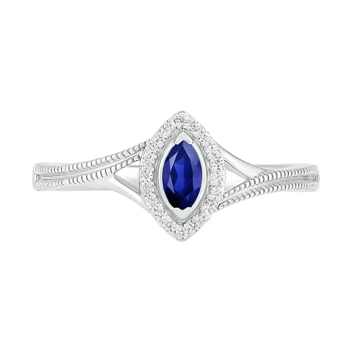 Goldia Rings Marquise LabCreated Blue Sapphire and 005 CT TW Diamond Frame Beaded Split Shank Ring in Sterling Silver Goldia Rings Marquise LabCreated Blue Sapphire and 005 CT TW Diamond Frame Beaded Split Shank Ring in Sterling Silver