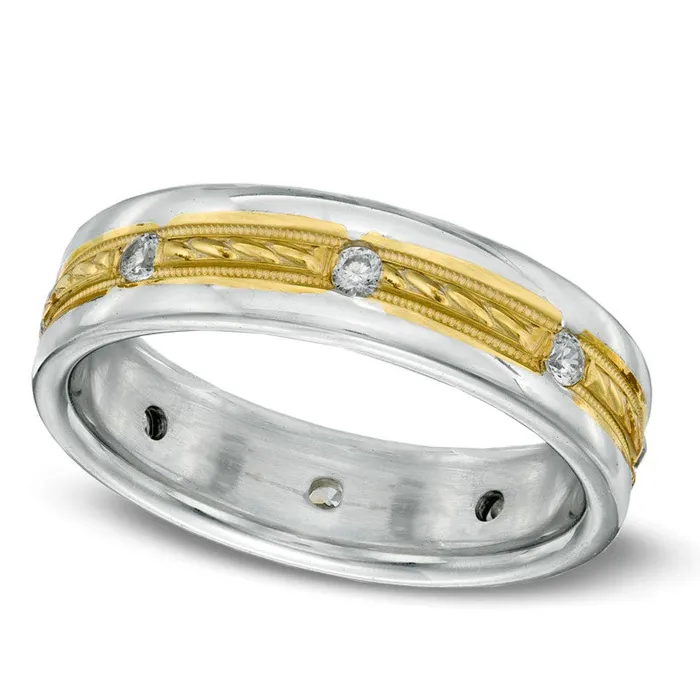Goldia Rings Mens 025 CT TW Natural Diamond Braid Wedding Band in Solid 14K TwoTone Gold Goldia Rings Mens 025 CT TW Natural Diamond Braid Wedding Band in Solid 14K TwoTone Gold