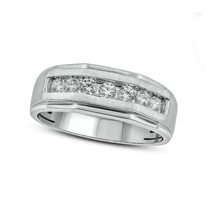 Goldia Rings Mens 050 CT TW Natural Diamond Seven Stone Geometric Band in Solid 10K White Gold Goldia Rings Mens 050 CT TW Natural Diamond Seven Stone Geometric Band in Solid 10K White Gold