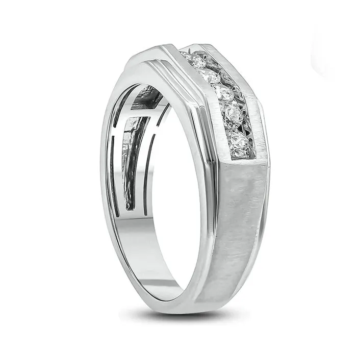Goldia Rings Mens 050 CT TW Natural Diamond Seven Stone Geometric Band in Solid 10K White Gold Goldia Rings Mens 050 CT TW Natural Diamond Seven Stone Geometric Band in Solid 10K White Gold