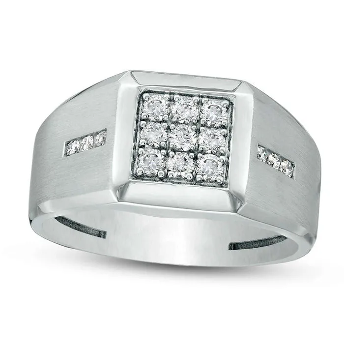 Goldia Rings Mens 050 CT TW Square Composite Natural Diamond Side Accent Bold Shank MultiFinish Ring in Solid 10K White Gold