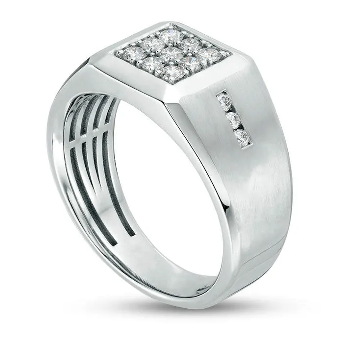 Goldia Rings Mens 050 CT TW Square Composite Natural Diamond Side Accent Bold Shank MultiFinish Ring in Solid 10K White Gold Goldia Rings Mens 050 CT TW Square Composite Natural Diamond Side Accent Bold Shank MultiFinish Ring in Solid 10K White Gold