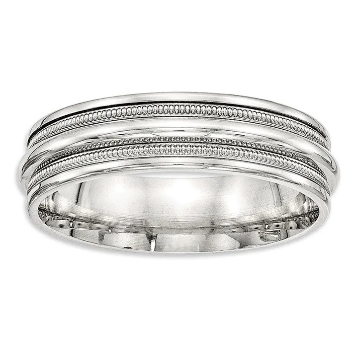 Goldia Rings Mens 70mm Double Row Bead Wedding Band in Sterling Silver
