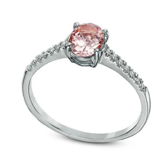 Goldia Rings Oval Morganite and Natural Diamond Accent Ring in Solid 10K White Gold Goldia Rings Oval Morganite and Natural Diamond Accent Ring in Solid 10K White Gold