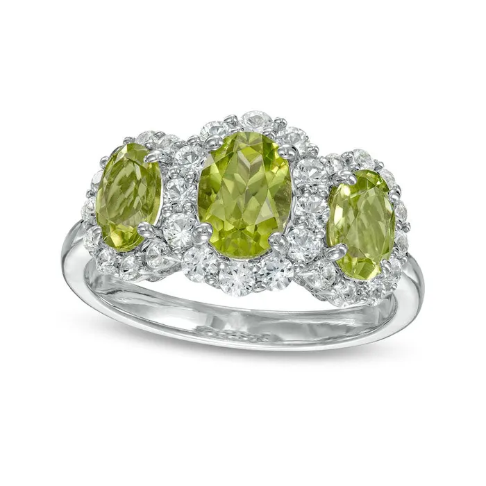 Goldia Rings Oval Peridot and White LabCreated Sapphire Frame Three Stone Ring in Sterling Silver Goldia Rings Oval Peridot and White LabCreated Sapphire Frame Three Stone Ring in Sterling Silver