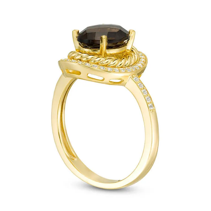 Goldia Rings Oval Smoky Quartz and LabCreated White Sapphire Frame Ring in Sterling Silver with Solid 14K Gold Plate Goldia Rings Oval Smoky Quartz and LabCreated White Sapphire Frame Ring in Sterling Silver with Solid 14K Gold Plate
