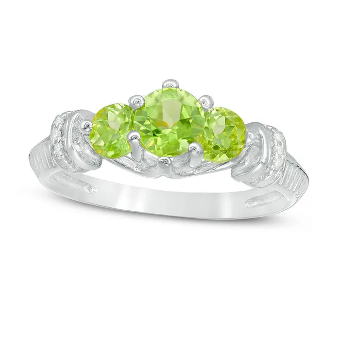 Goldia Rings Peridot and Natural Diamond Accent Collar Three Stone Ring in Sterling Silver Goldia Rings Peridot and Natural Diamond Accent Collar Three Stone Ring in Sterling Silver