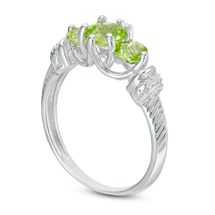 Goldia Rings Peridot and Natural Diamond Accent Collar Three Stone Ring in Sterling Silver Goldia Rings Peridot and Natural Diamond Accent Collar Three Stone Ring in Sterling Silver
