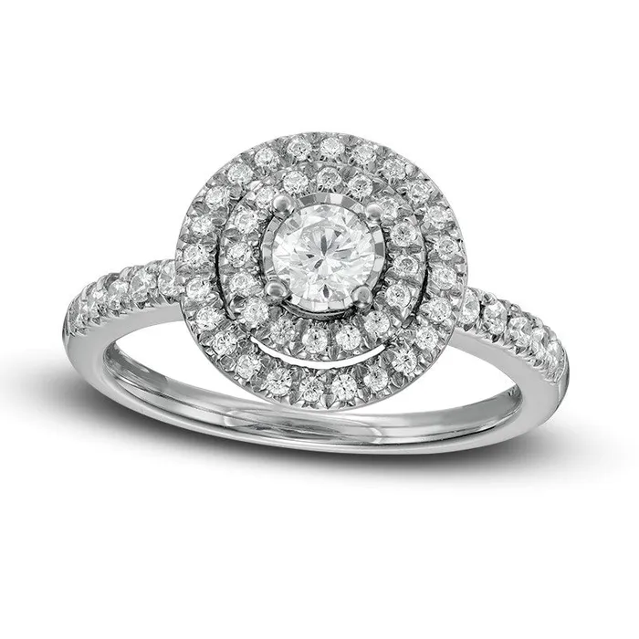 Goldia Rings Previously Owned 050 CT TW Natural Diamond Double Frame Engagement Ring in Solid 10K White Gold