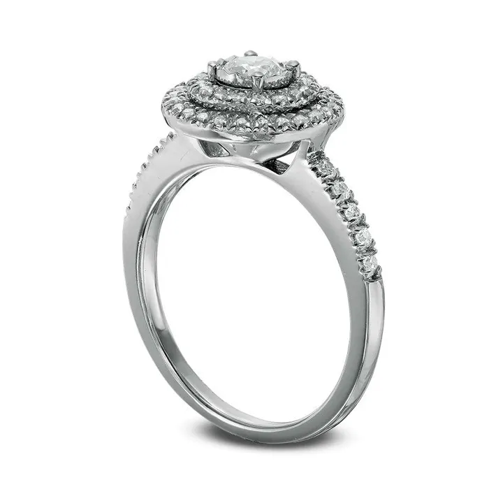 Goldia Rings Previously Owned 050 CT TW Natural Diamond Double Frame Engagement Ring in Solid 10K White Gold Goldia Rings Previously Owned 050 CT TW Natural Diamond Double Frame Engagement Ring in Solid 10K White Gold