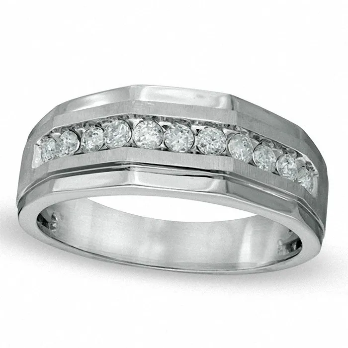 Goldia Rings Previously Owned Mens 120 CT TW Natural Diamond Satin Wedding Band in Solid 10K White Gold Goldia Rings Previously Owned Mens 120 CT TW Natural Diamond Satin Wedding Band in Solid 10K White Gold