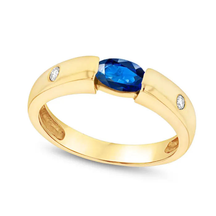 Goldia Rings Sideways Oval Blue Sapphire and Natural Diamond Accent Ring in Solid 14K Gold Goldia Rings Sideways Oval Blue Sapphire and Natural Diamond Accent Ring in Solid 14K Gold
