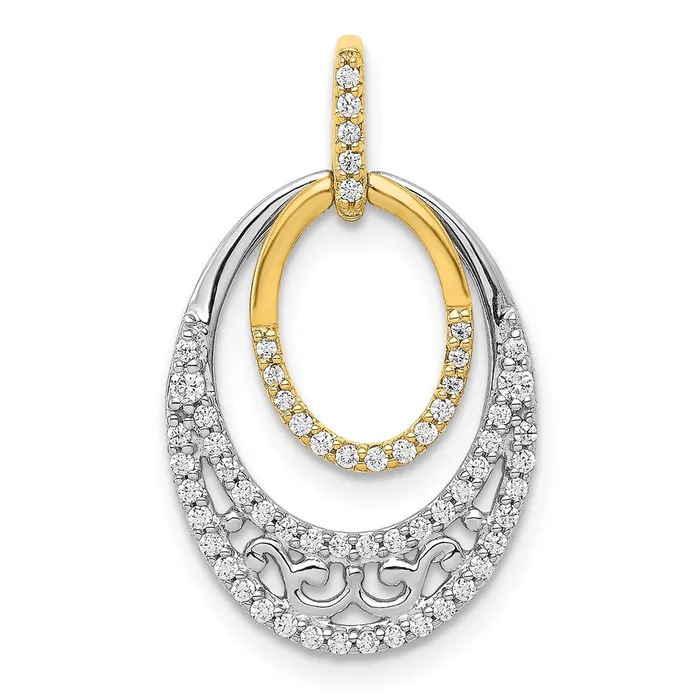 Goldia Rings Solid 14k Twotone 14ct Simulated CZ Fancy Ovals Pendant