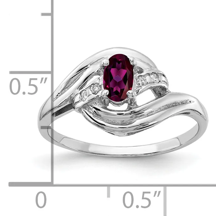 Goldia Rings Solid 14k White Gold 5x3mm Oval Rhodolite Simulated Garnet AA CZ Ring