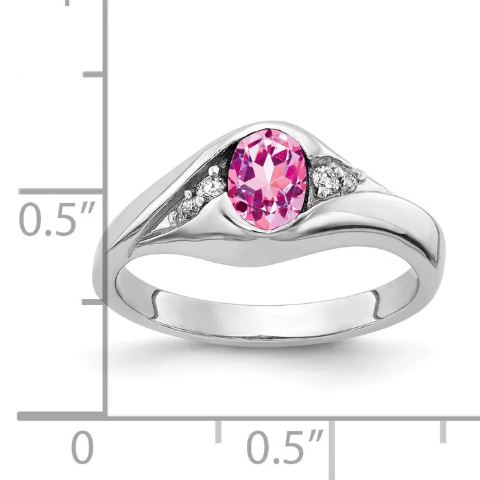 Goldia Rings Solid 14k White Gold 6x4mm Oval PinK Simulated Sapphire VS CZ Ring