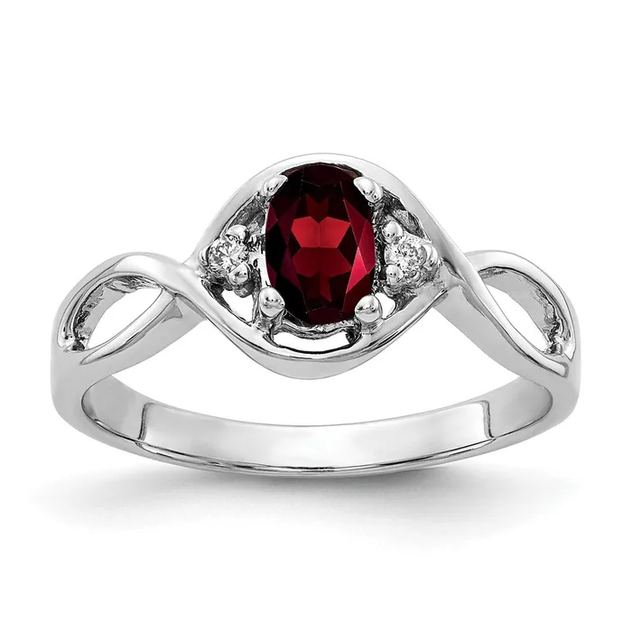Goldia Rings Solid 14k White Gold 6x4mm Oval Simulated Garnet A CZ Ring