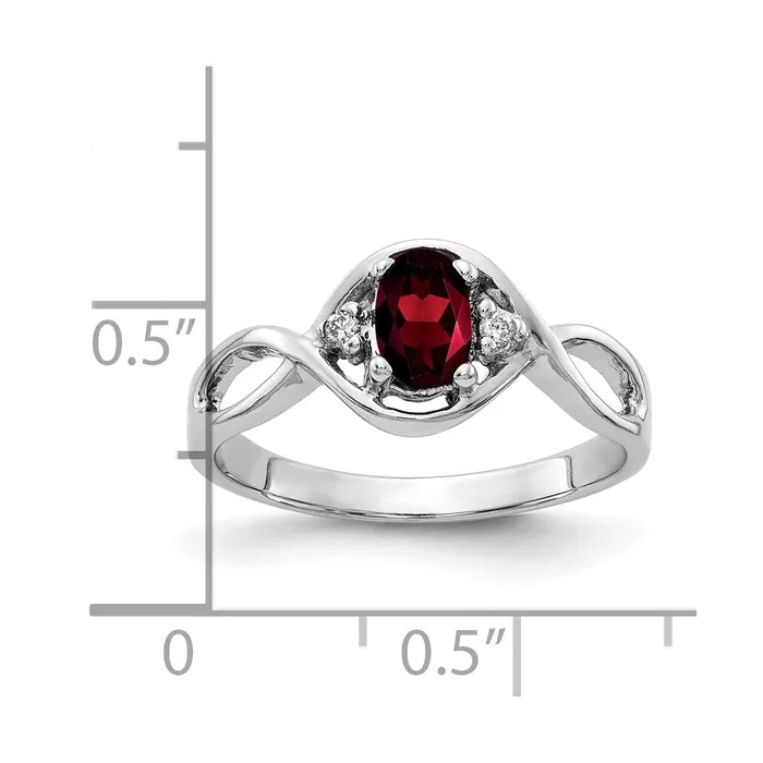 Goldia Rings Solid 14k White Gold 6x4mm Oval Simulated Garnet A CZ Ring