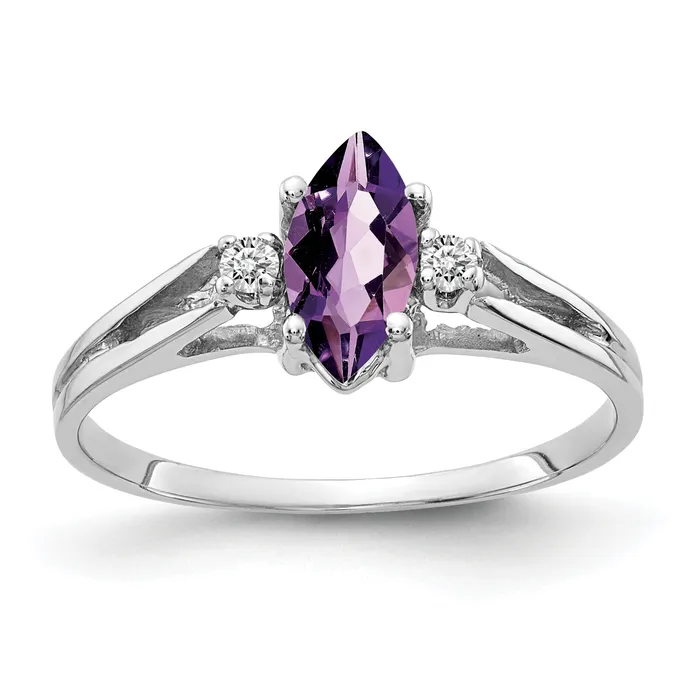 Goldia Rings Solid 14k White Gold 8x4mm Marquise Simulated Amethyst VS CZ Ring