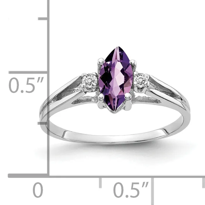 Goldia Rings Solid 14k White Gold 8x4mm Marquise Simulated Amethyst VS CZ Ring