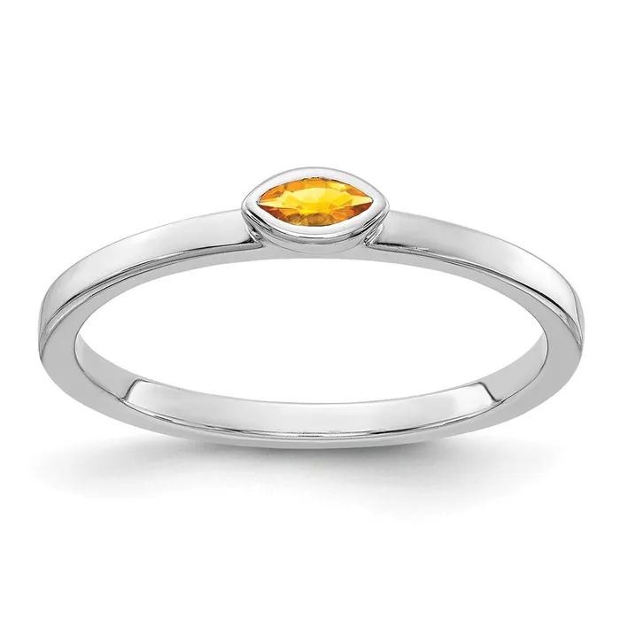 Goldia Rings Solid 14k White Gold Bezelset Marquise Simulated Citrine Ring