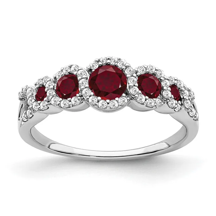 Goldia Rings Solid 14k White Gold Created Simulated Ruby and CZ Ring