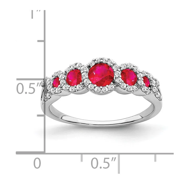 Goldia Rings Solid 14k White Gold Created Simulated Ruby and CZ Ring