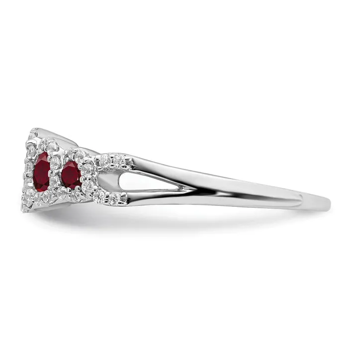 Goldia Rings Solid 14k White Gold Created Simulated Ruby and CZ Ring