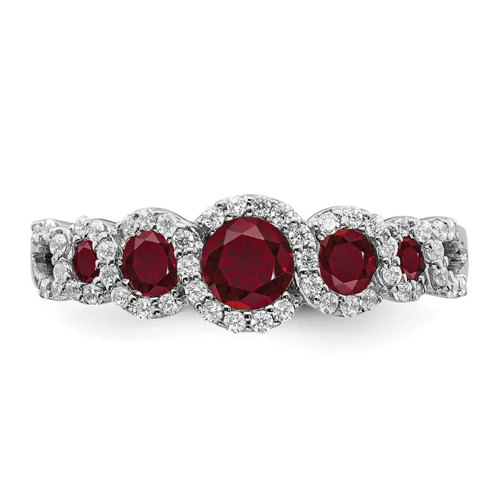 Goldia Rings Solid 14k White Gold Created Simulated Ruby and CZ Ring
