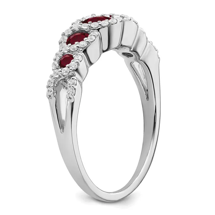 Goldia Rings Solid 14k White Gold Created Simulated Ruby and CZ Ring