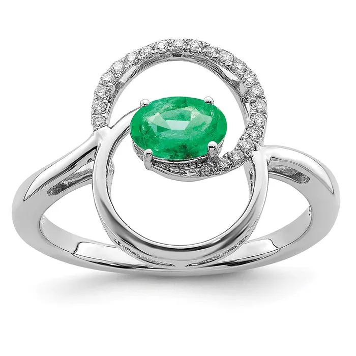 Goldia Rings Solid 14k White Gold Double Circle Simulated Emerald CZ Ring Goldia Rings Solid 14k White Gold Double Circle Simulated Emerald CZ Ring