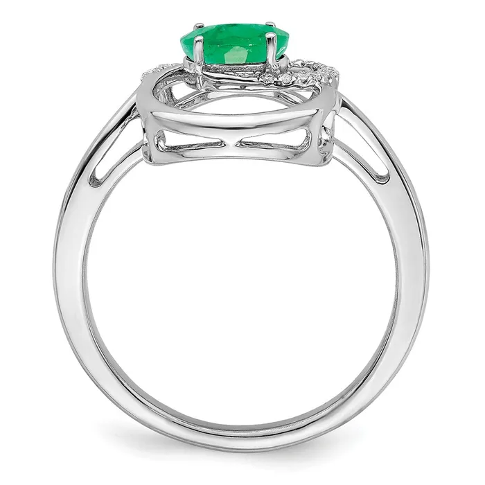 Goldia Rings Solid 14k White Gold Double Circle Simulated Emerald CZ Ring